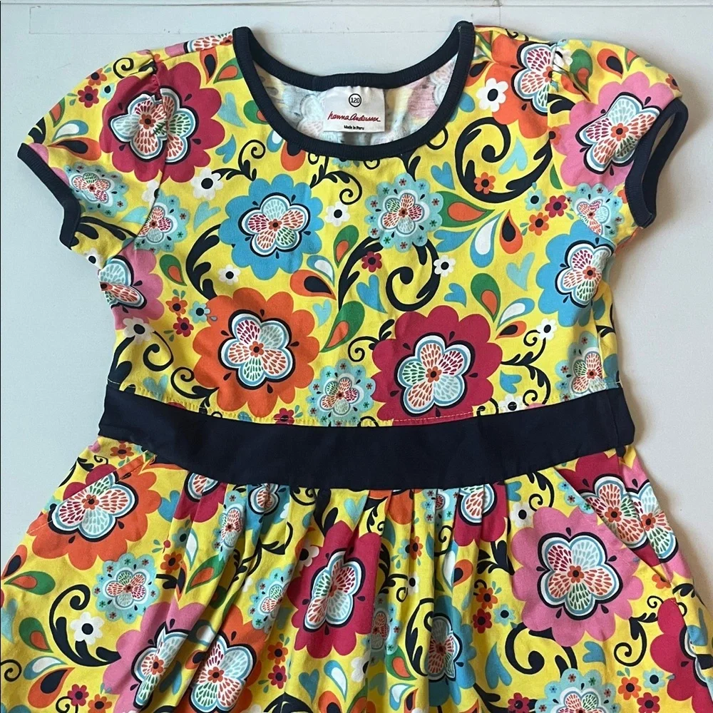 Hanna Andersson Short Sleeve Cotton Yellow Floral Dress with Pockets
